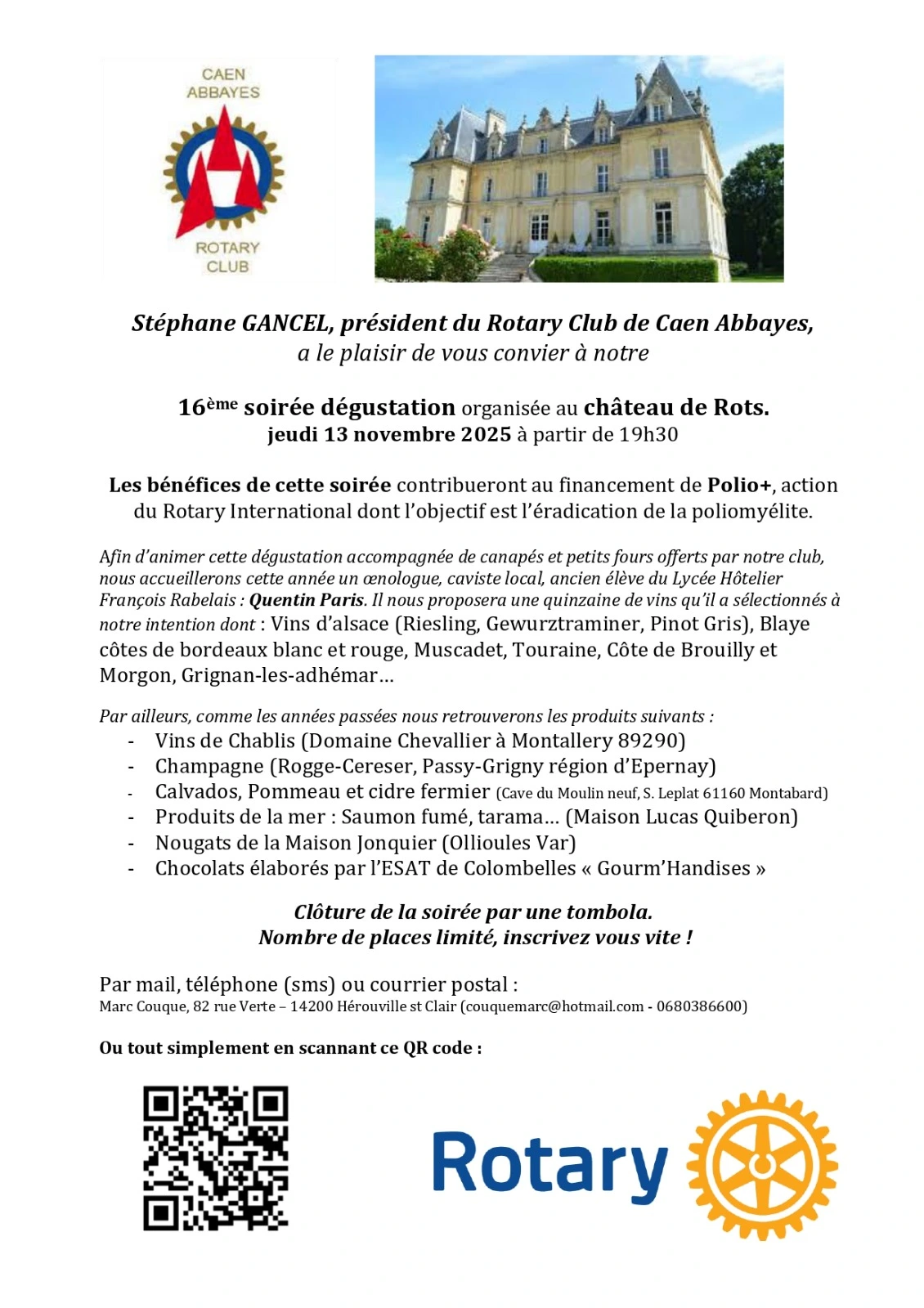 soirée de dégustation du rotary club Caen Abbayes